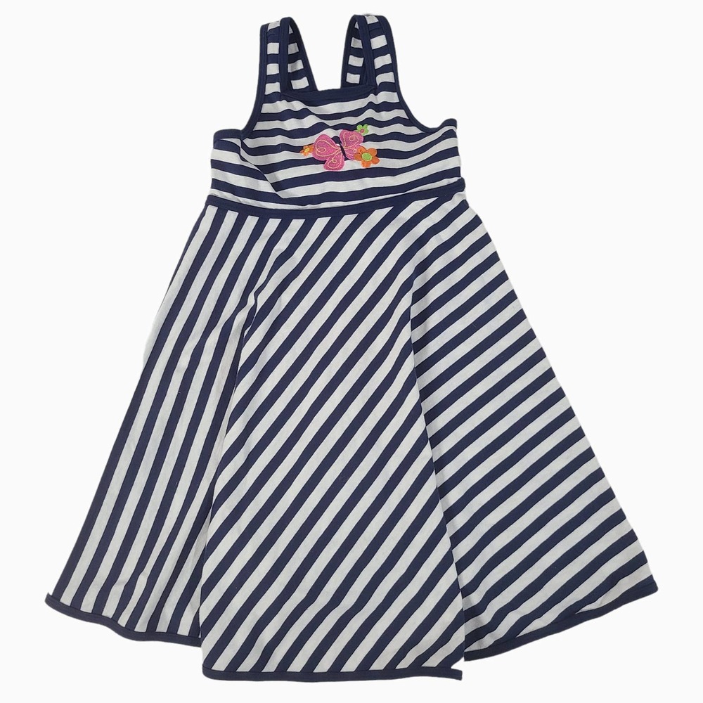 Chez Ami Twirly Girls Maxi Dress Flare Hem Embroidered Butterfly Blue White 8